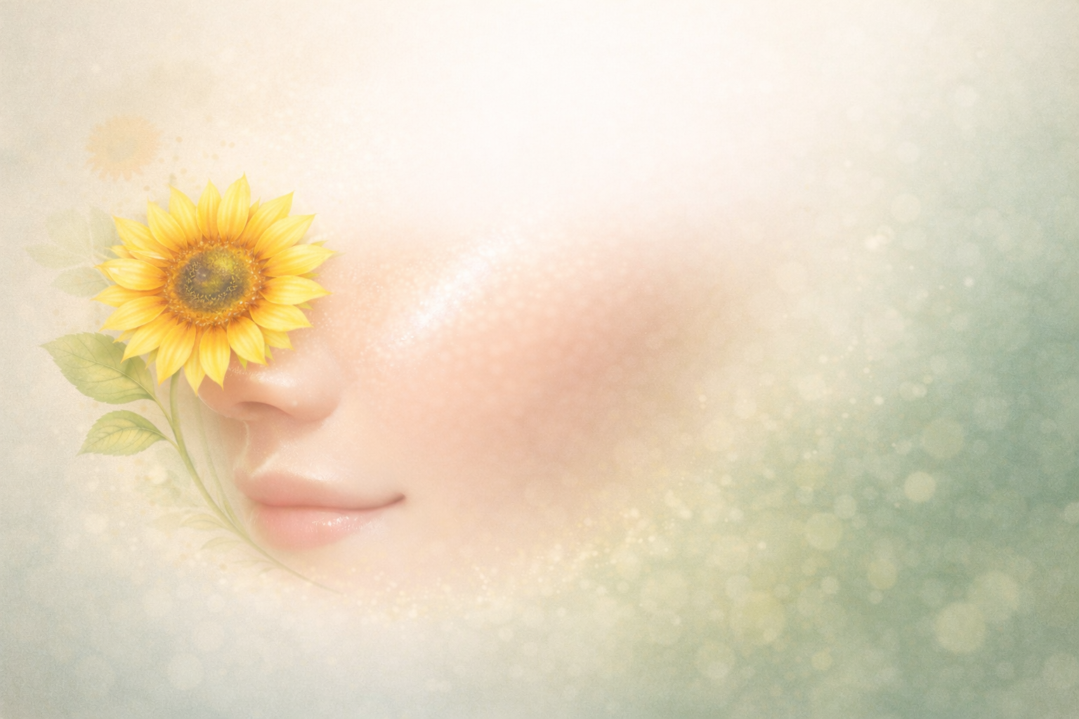 Soft illustration of a face with a sunflower, representing skin renewal through microneedling